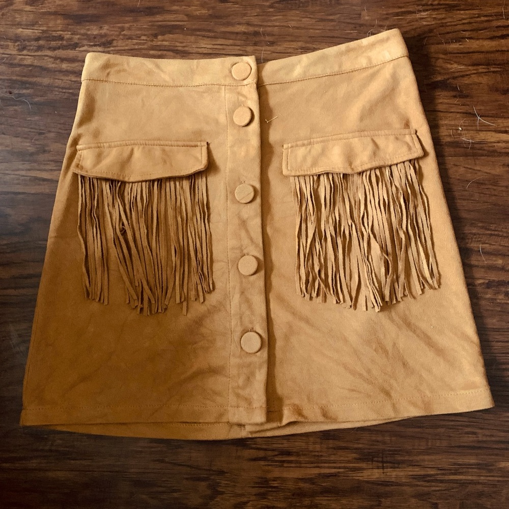 Flying Tomato Boho Fringe Faux Pockets Skirt